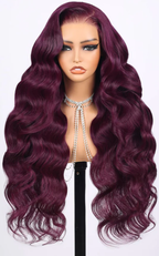 13x4 Lace Frontal Plum Body Wave Glueless Wig with Natural Hairline
