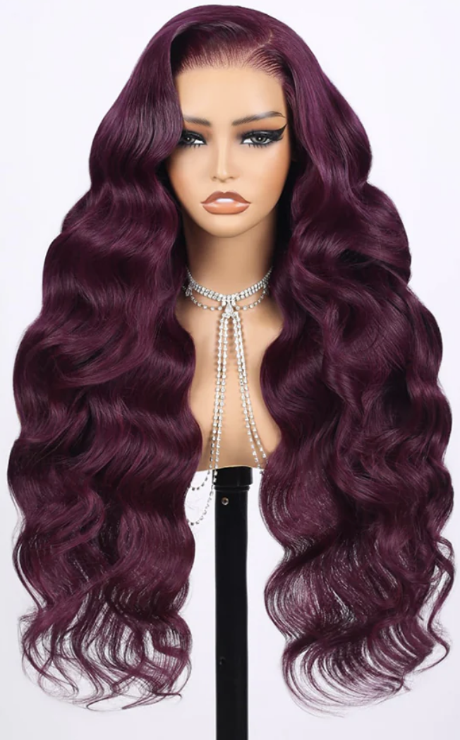 13x4 Lace Frontal Plum Body Wave Glueless Wig with Natural Hairline