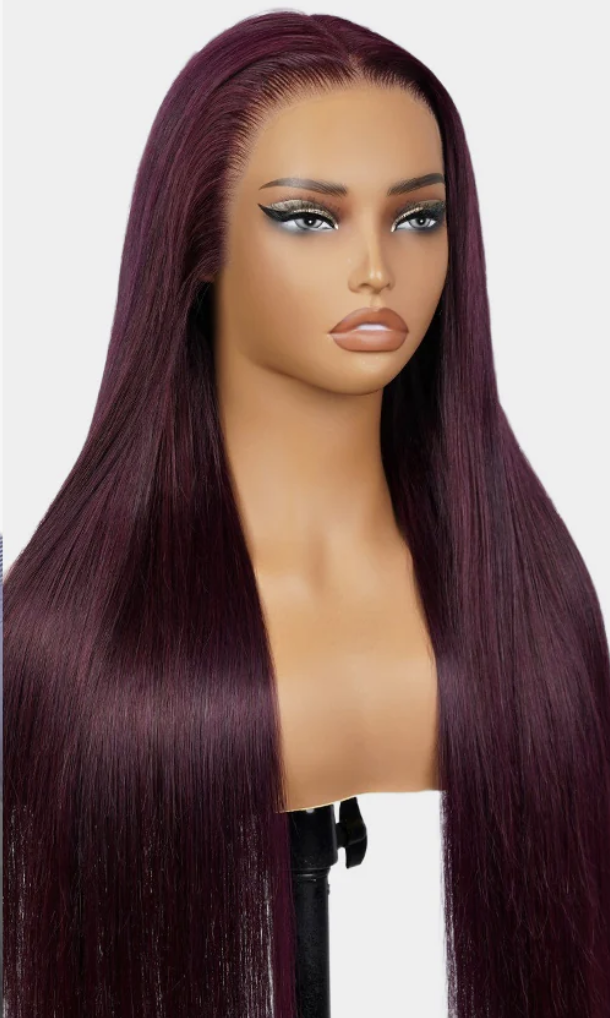 13x4 Lace Frontal Plum Straight Glueless Wig with Natural Hairline
