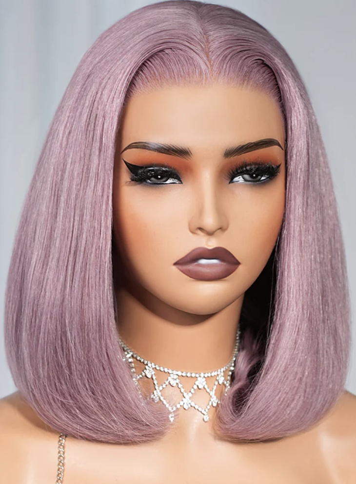 13x5 Pre-Everything Glueless Ash Purple Straight Bob with Invisible Knots