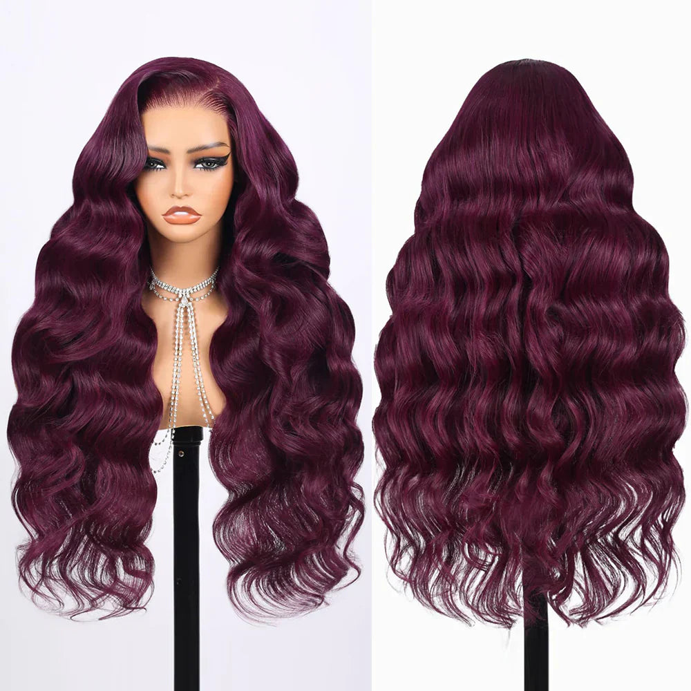 13x4 Lace Frontal Plum Body Wave Glueless Wig with Natural Hairline