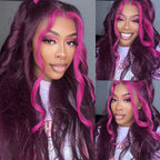 13x4 Lace Frontal Glueless Dark Plum Skunk Stripe Straight Wig