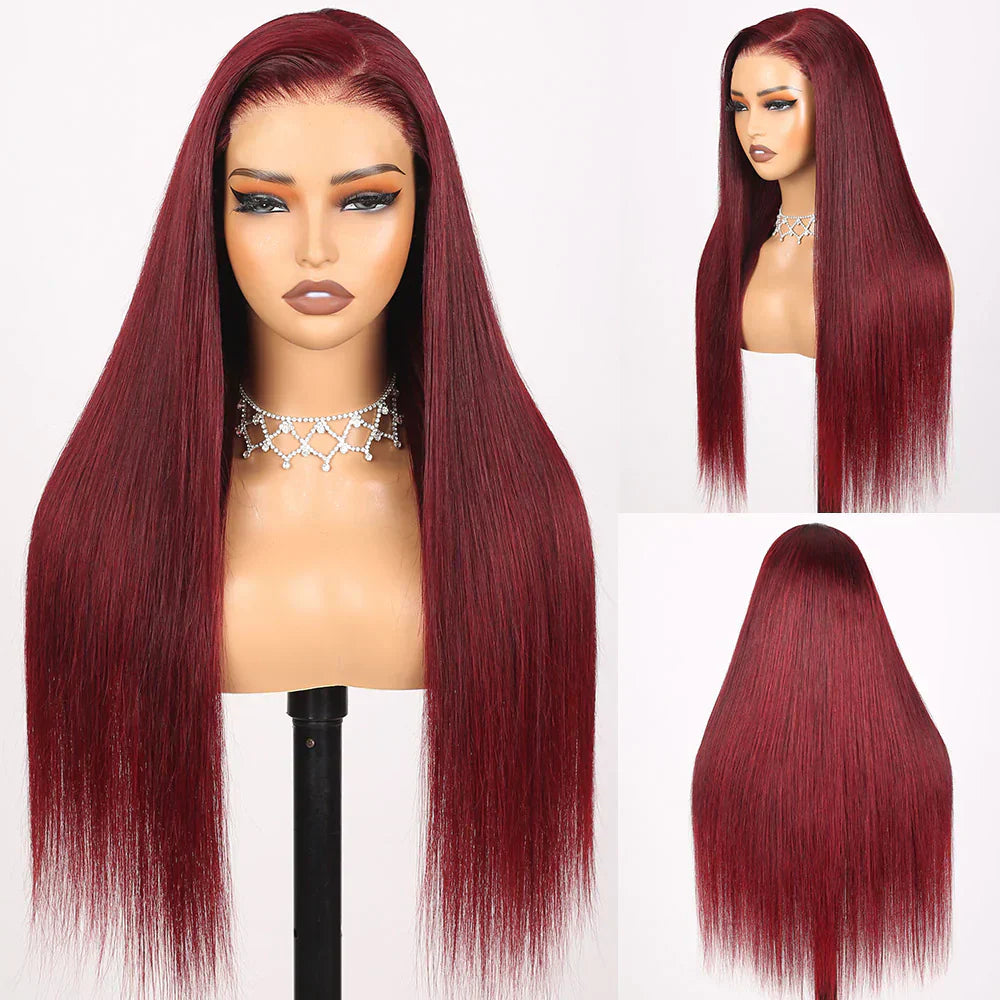 99J Burgundy Straight 6x5 Pre-Cut Glueless Wig