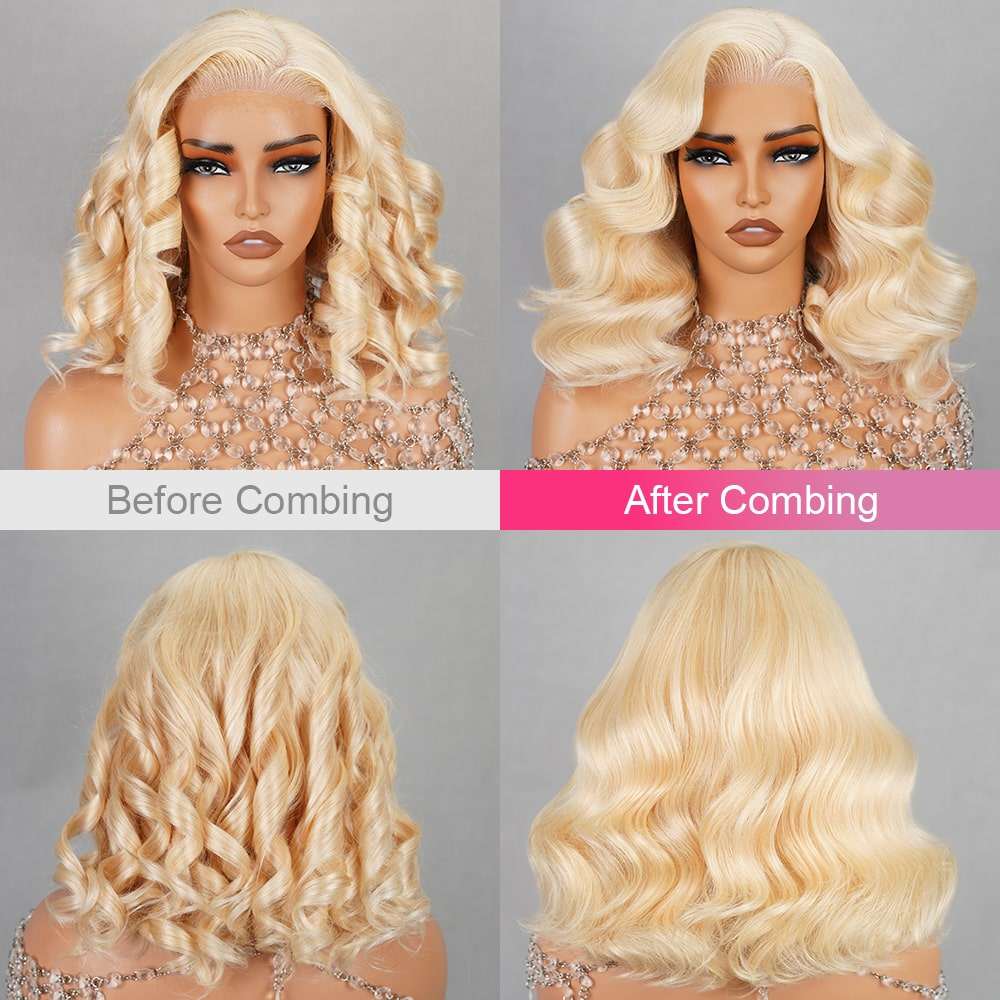 61B Blonde 6x5 Pre-cut Short Bob Wavy Glueless Wig