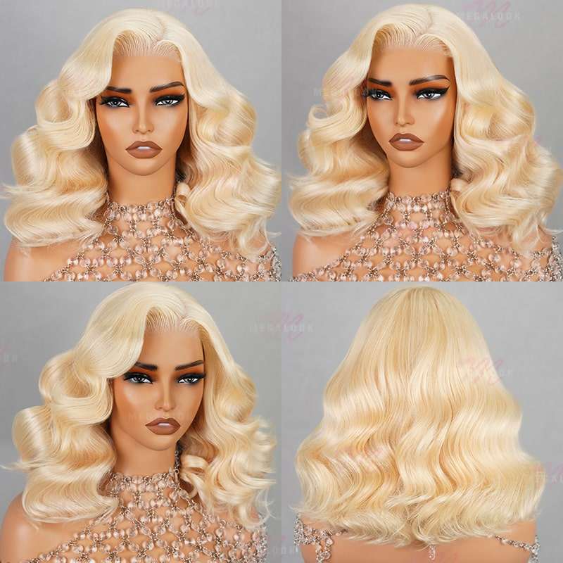 61B Blonde 6x5 Pre-cut Short Bob Wavy Glueless Wig