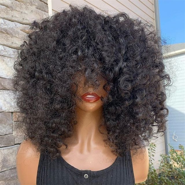 Kinky Curly Lace Front Wig with Bangs