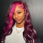 13x4 Lace Frontal Glueless Dark Plum Skunk Stripe Straight Wig