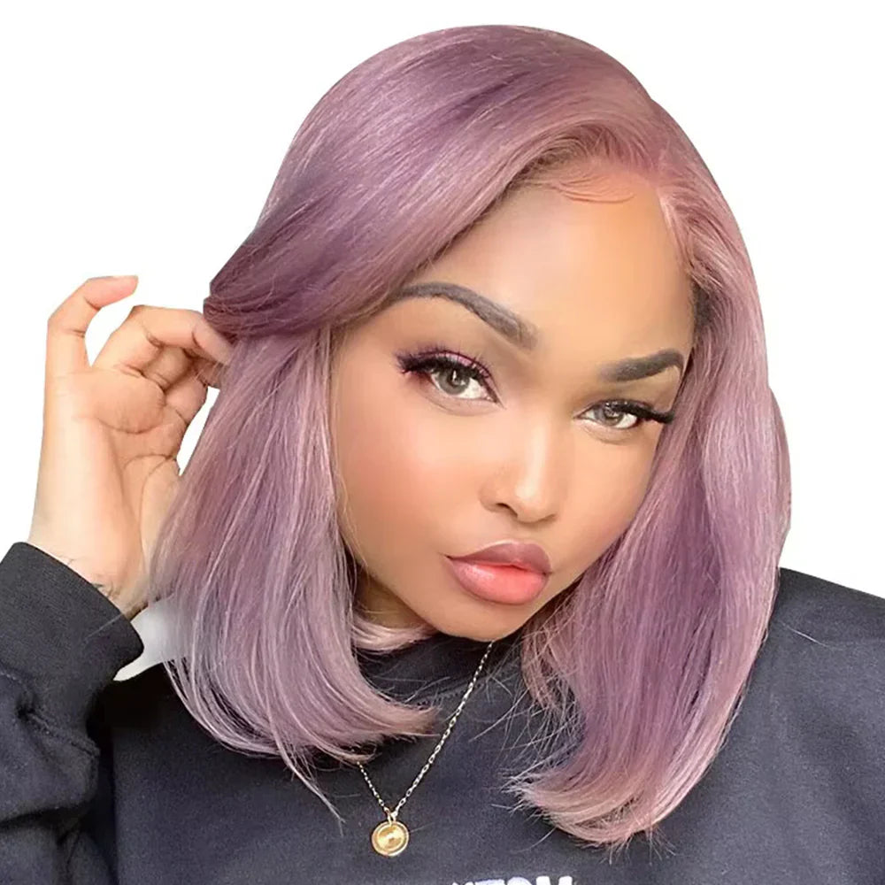 13x5 Pre-Everything Glueless Ash Purple Straight Bob with Invisible Knots