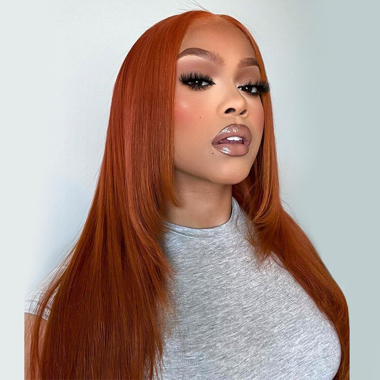 6x5 Glueless Ginger Brown Silky Straight Wigs - Pre-cut Lace