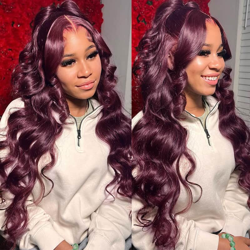 13x4 Lace Frontal Plum Body Wave Glueless Wig with Natural Hairline