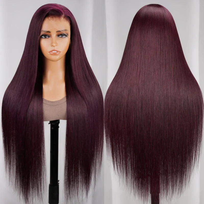 13x4 Lace Frontal Plum Straight Glueless Wig with Natural Hairline