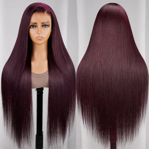 13x4 Lace Frontal Plum Straight Glueless Wig with Natural Hairline
