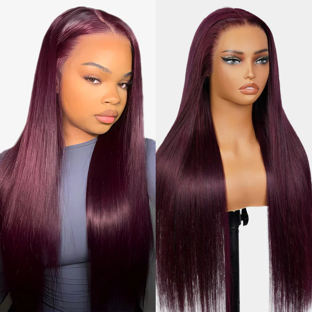 13x4 Lace Frontal Plum Straight Glueless Wig with Natural Hairline