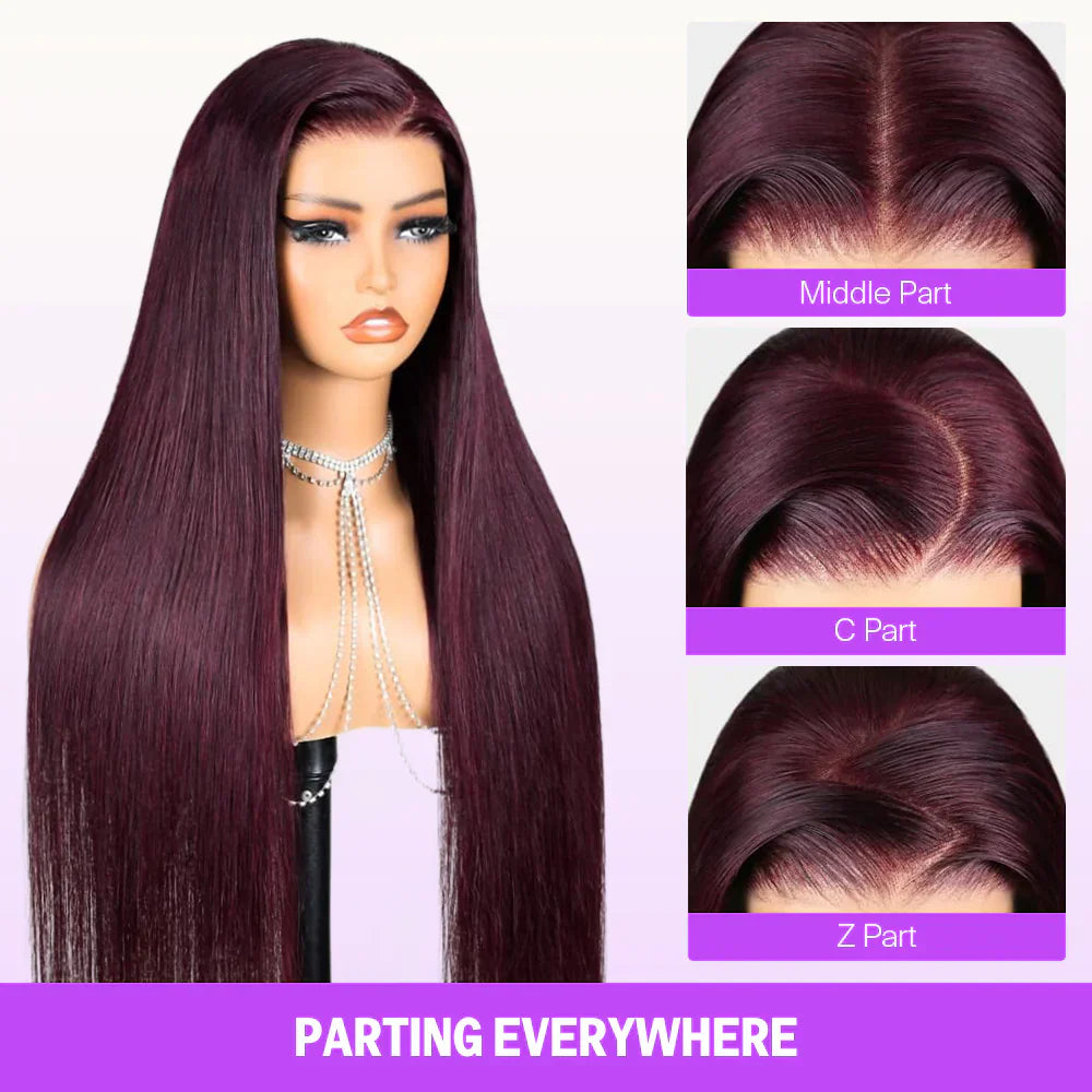 13x4 Lace Frontal Plum Straight Glueless Wig with Natural Hairline
